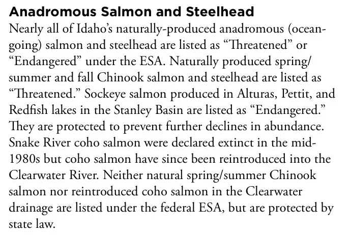 Special salmon laws in Idaho - must read - regarding Anadromous Salmon.