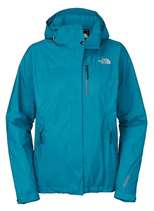 Blue raincoat made by North Face for female anglers.