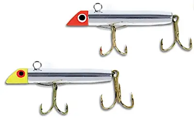 Gotcha Lures in silver and red and yellow and red colors are ideal for many types of fast ocean fish.