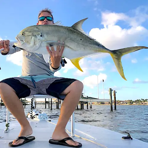 Captain Gallardo lands another big Jack Crevalle from his Florida boat on the East Coast.