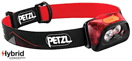 Petzl headlamp for fishing with red light for stealth at night.