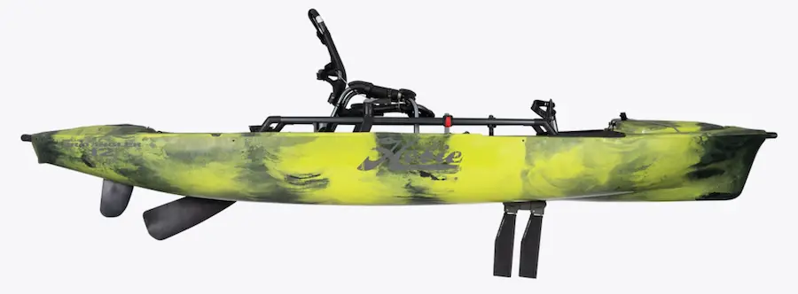 Hobie kayak with pedal system makes fishing easy because it frees up your hands to fish.