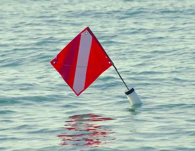 Diving flags showing spearfishing activity under the water. Mandatory for spearfishers.