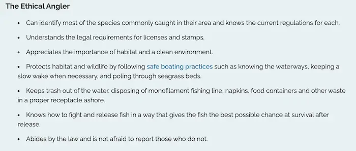 The ethical angler does this list of things to maintain healthy Florida fishery, preservation, and sustainability.
