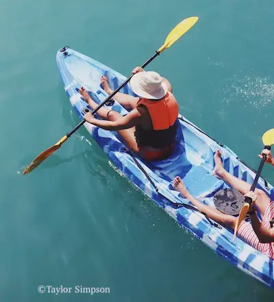 Tandem fishing kayak on the ocean.