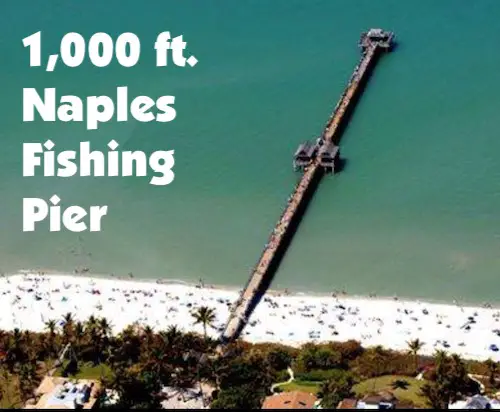 Aerial view of the Naples Fishing Pier at the beach in Naples, Florida.