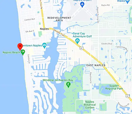 Map of Naples Fishing Pier in Florida.