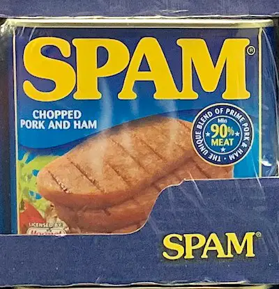 Spam as fishing bait for catfish and other fish that like smelly bait.