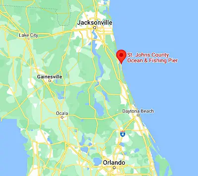 The St Johns County Fishing Pier location on Google Maps.